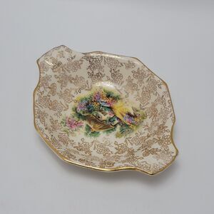 Vintage H&K Tunstall B Gold Chintz Trinket Dish Plate Homestead Made In England